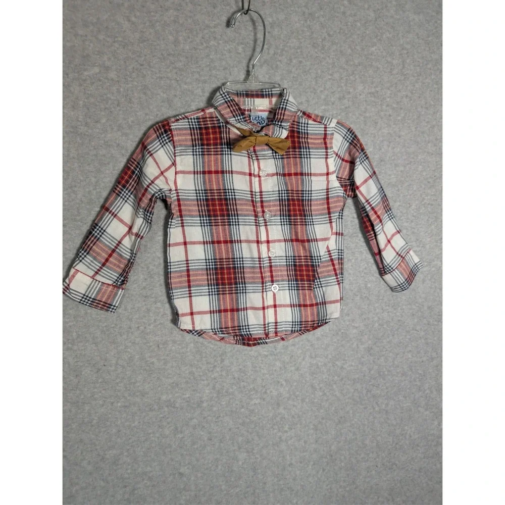 Little Lad Boys 12M Navy Cable Knit Cardigan Plaid Shirt Bow Tie‎ Preppy Dressy